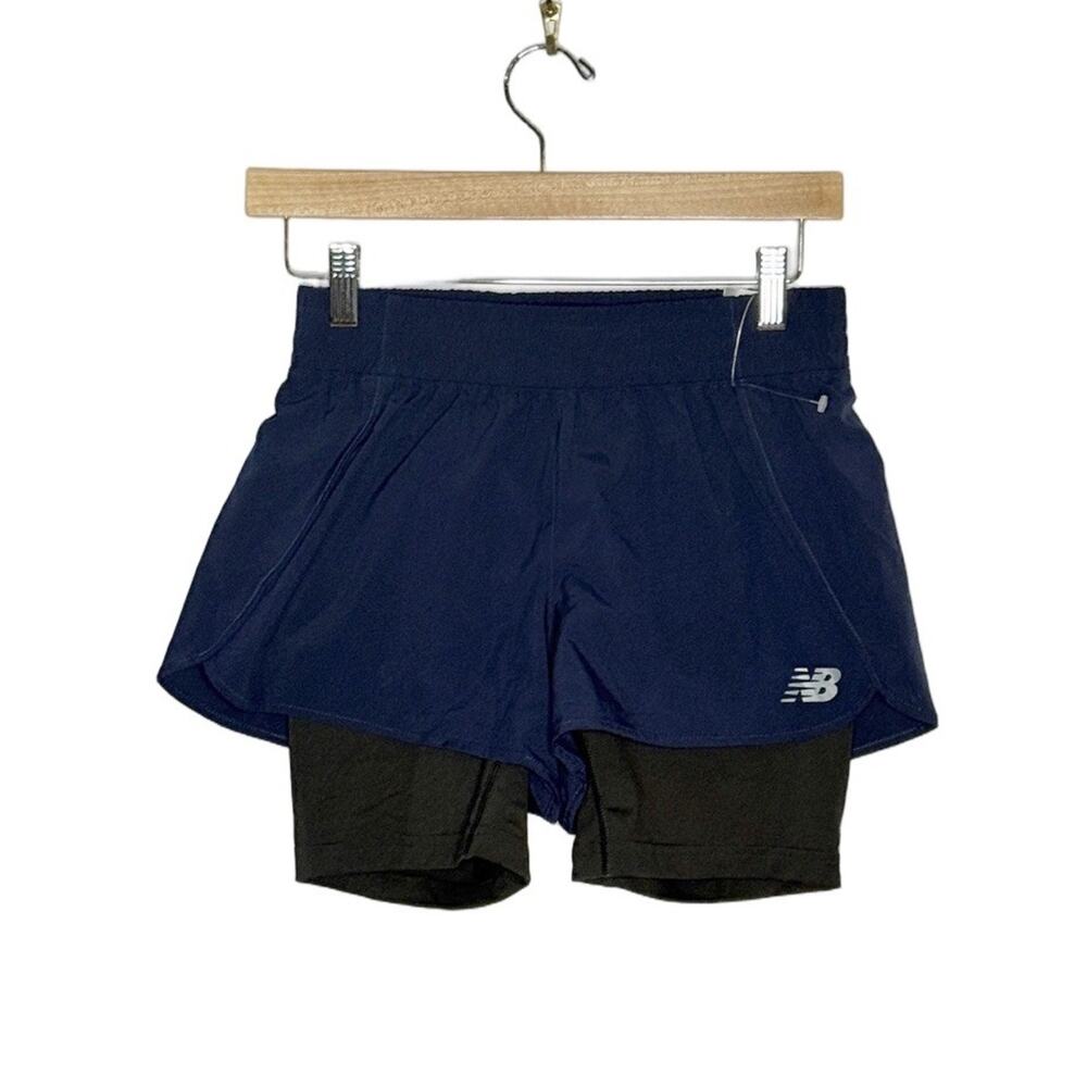 New Balance Women’s 2 In 1 Shorts for workout Size XS In Navy/Black‎